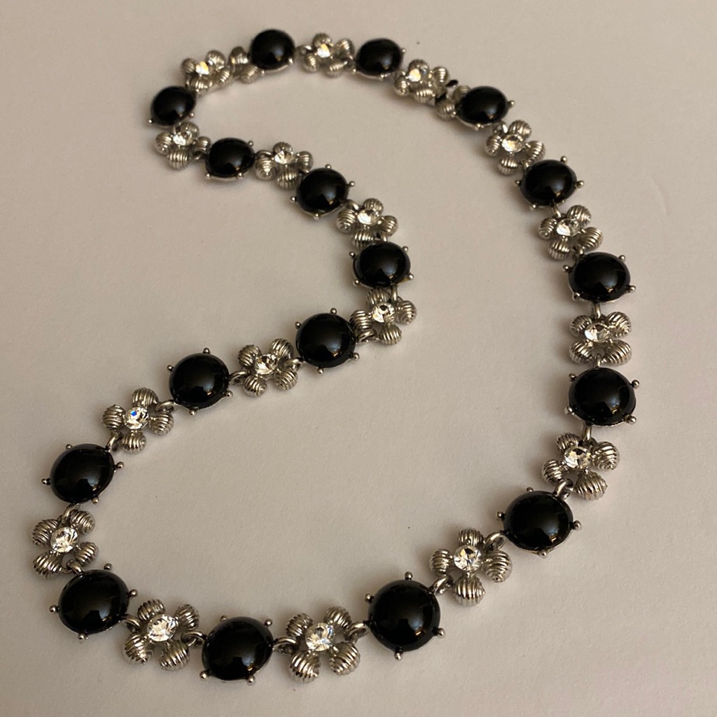 Jbk (Jacqueline Kennedy) Silver Tone, Black Stones With An Extender
